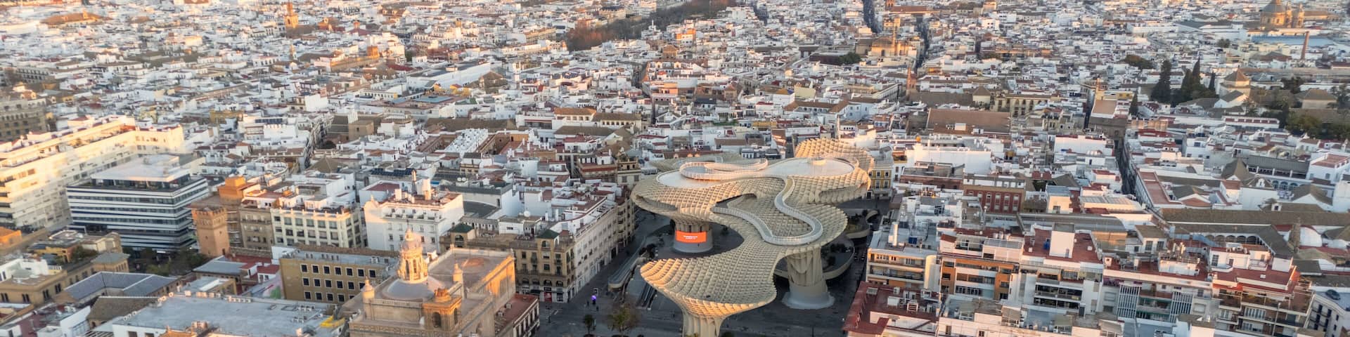 Aerial View of Modern Architecture of Sevilla, Spain in a Historic Cityscape