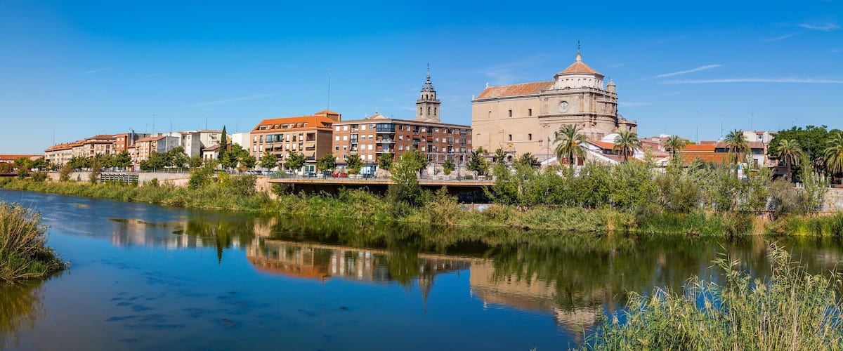 The Tajo River as it passes through Talavera de la Reina, Toledo, Spain