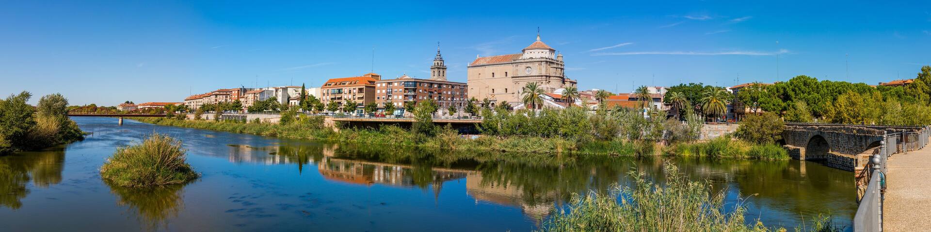 The Tajo River as it passes through Talavera de la Reina, Toledo, Spain