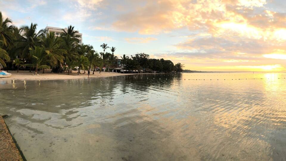 Beautiful Sunrise 360° panorama, Boca Chica, Santo Domingo, La Caleta, Caribbean sea, Dominican Republic. Panoramic view with Caribbean sea. Best Dominican landscape photos. Caribbean scenery