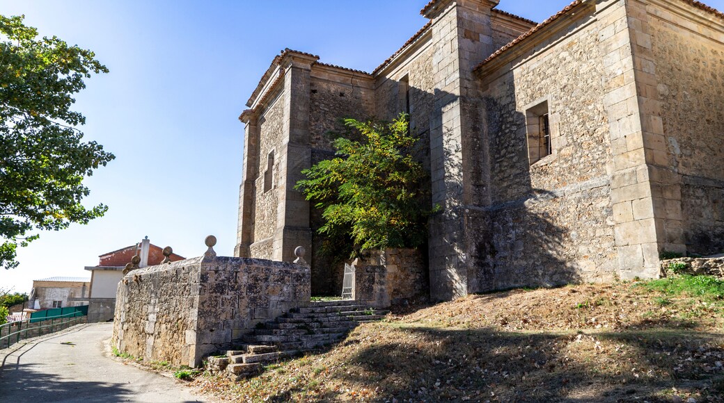 Stone staircase leading to the historic Church of Saint Mary in the village of Villarén de Valdivia, Palencia, Spain