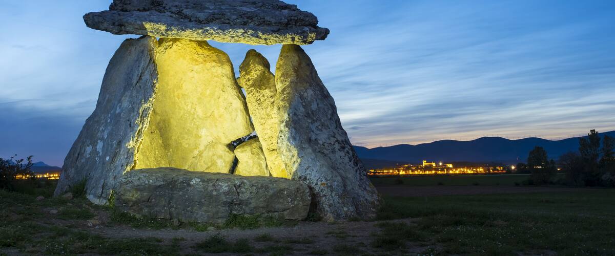 The dolmen of Sorginetxe at dusk, which is located in the town of Arr?zala, province of Araba, Basque Country.