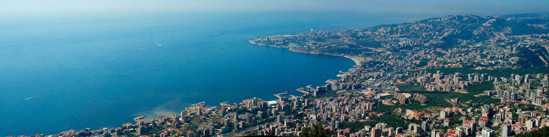Aerial panoramic view to Jounieh city and bay, Lebanon