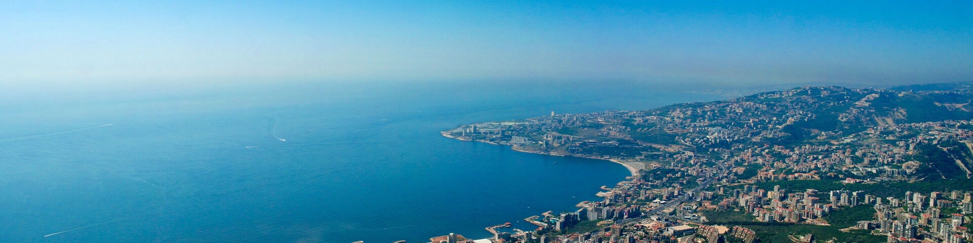 Aerial panoramic view to Jounieh city and bay, Lebanon