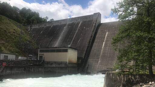 Discharge at Philpott Dam. It is normally a very calm discharge but we have had quite a bit of rain. I've never seen the discharge open like this.