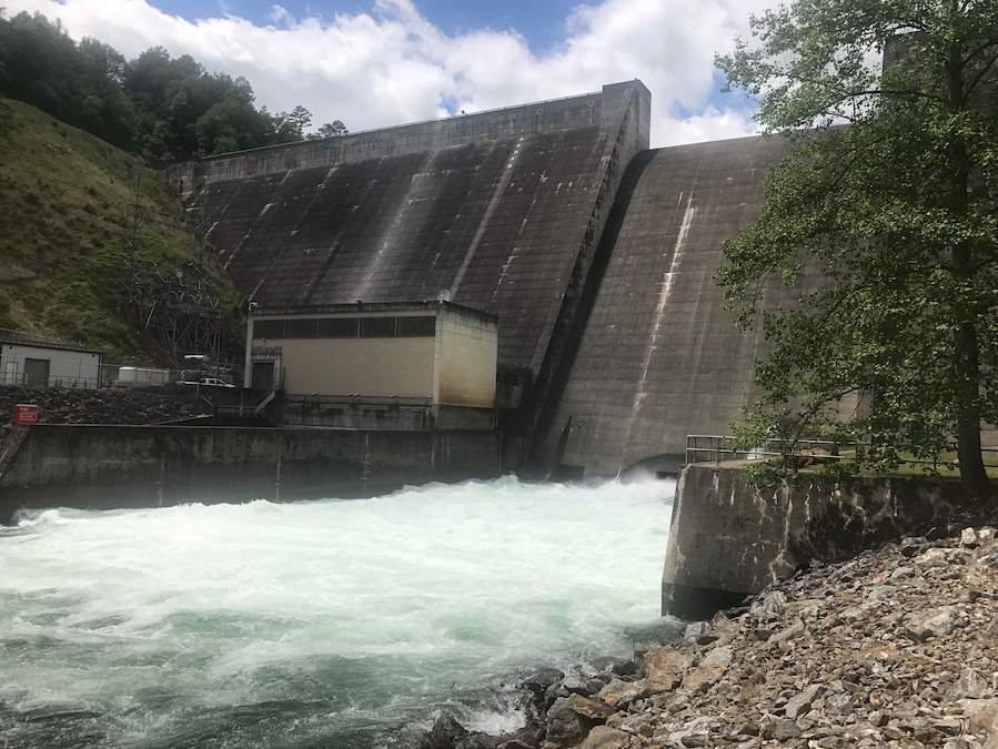 Discharge at Philpott Dam. It is normally a very calm discharge but we have had quite a bit of rain. I've never seen the discharge open like this.