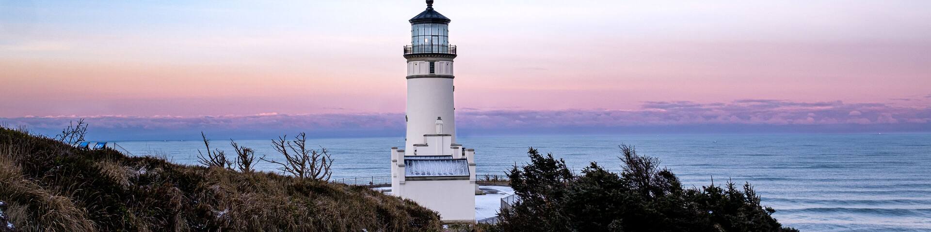 North Head Lighthouse located at the mouth of the Columbia River where it meets the Pacific Ocean. Washington state