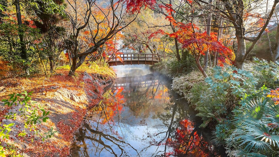 Autumn Scenery in a Park in the Famous Yufuin Resort Town
