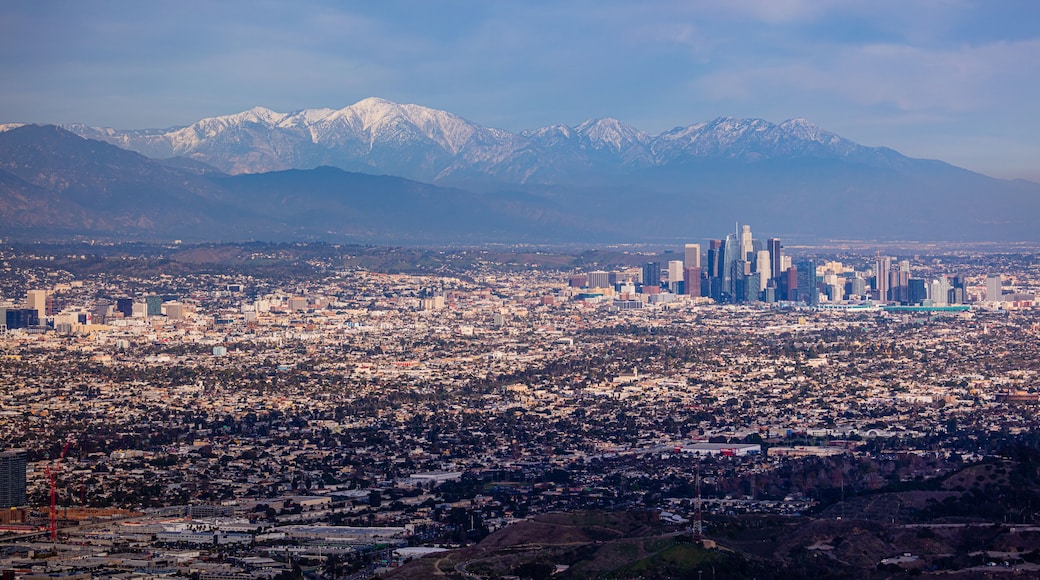 Wide Downtown Los Angeles Snow Peaked Mountains Aerial Photography