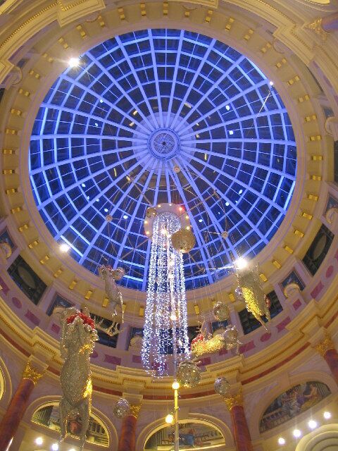 Trafford Centre. A view looking up into the main cupola of the Trafford Centre, decorated for Christmas 2005.