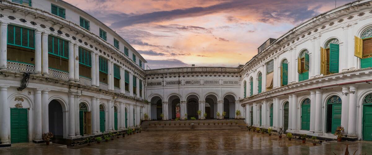Panoramic view of Jorasanko Thakurbari, located in Kolkata, West Bengal, India
