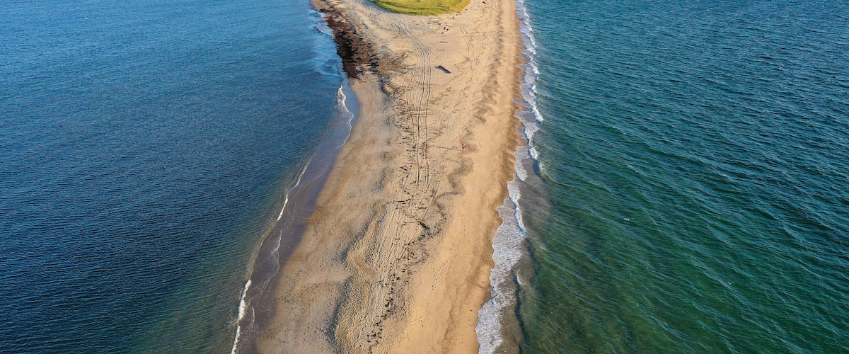Amazing late afternoon summer aerial photo of the North Lighthouse on Block Island, Rhode Island.