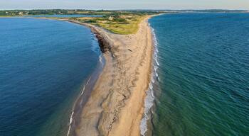 Amazing late afternoon summer aerial photo of the North Lighthouse on Block Island, Rhode Island.