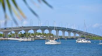 Causeway bridge going over to Jensen Beach on Hutchinson Island South a barrier island in Florida.