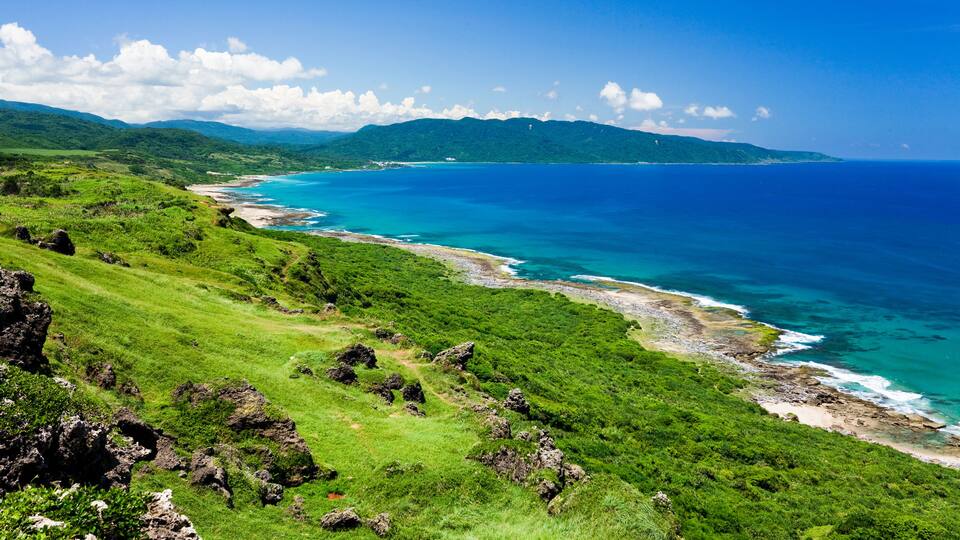 Beautiful view of Longpan Park and the Pacific Ocean in Kenting National Park of Pingtung, Taiwan.