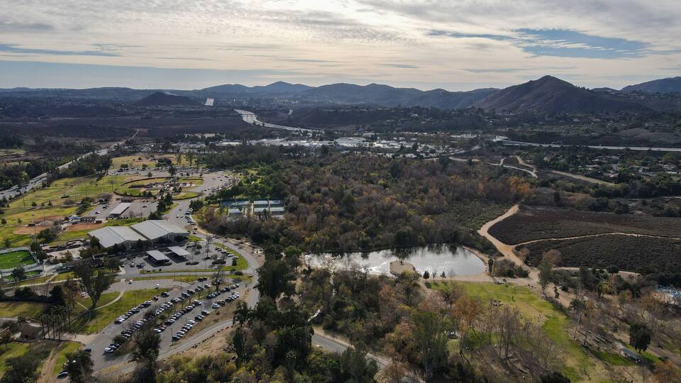 Aerial view of Kit Carson Park, municipal park in Escondido, California, USA