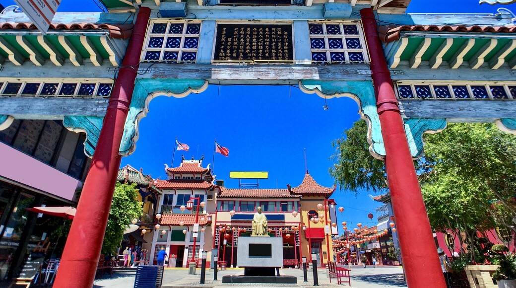 Chinese architecture temples, buildings and pagodas inside Chinatown in Los Angeles, California