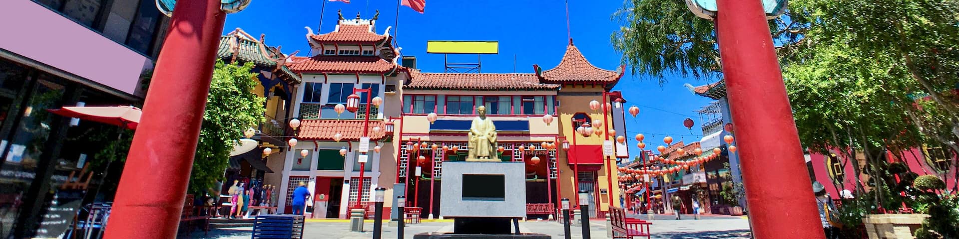 Chinese architecture temples, buildings and pagodas inside Chinatown in Los Angeles, California