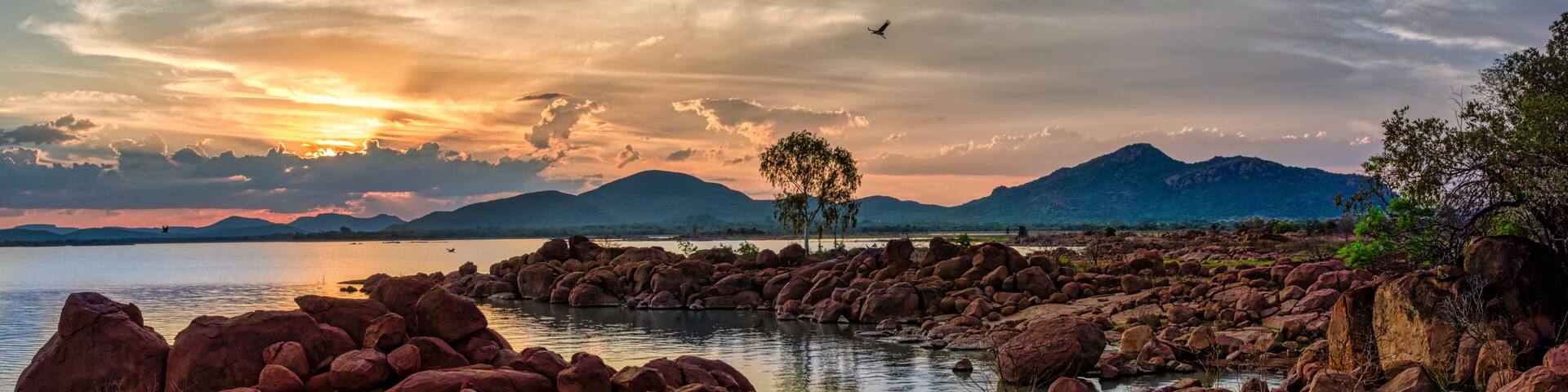 Surrounded by rolling hills, the Gaborone Dam is an ideal spot in which to relax and admire the wonderful sunsets