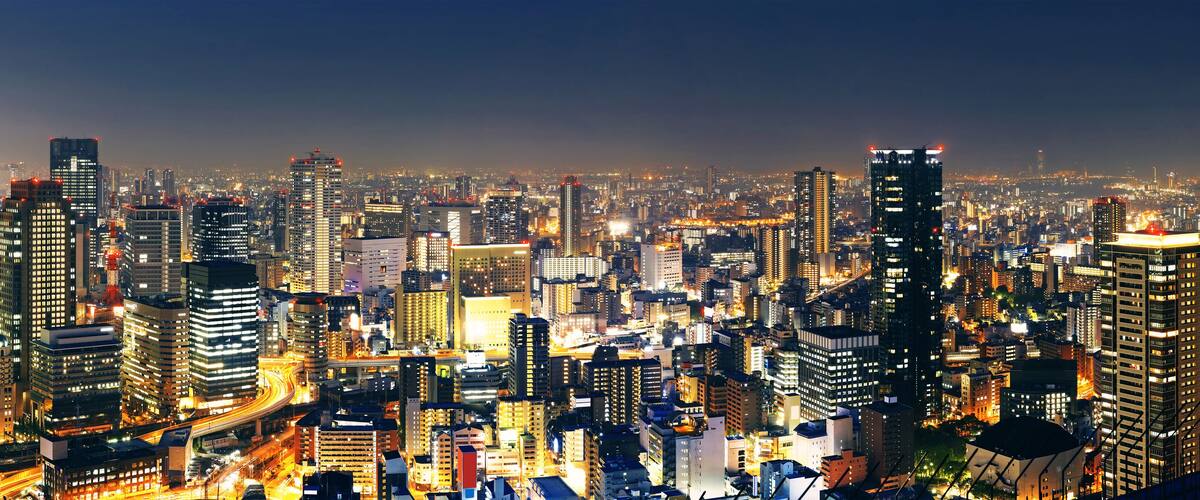 Panoramic Osaka at night, Japan