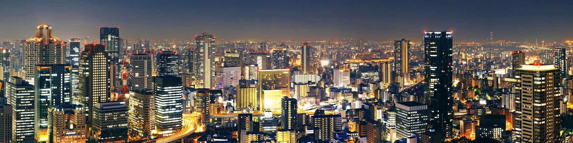 Panoramic Osaka at night, Japan