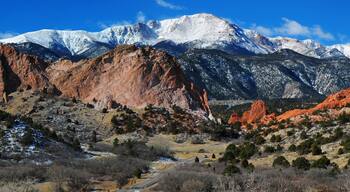 Pikes Peak Soaring over the Garden of the Gods Panorama