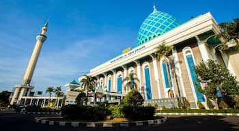 A mosque with a prominent minaret and a large dome.