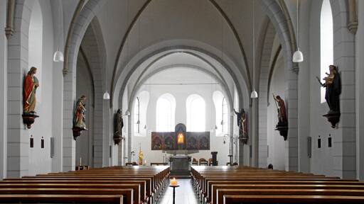 St. Augustin-Niederpleis, Germany. Roman-catholic church Saint Martinus, interior view towards East.