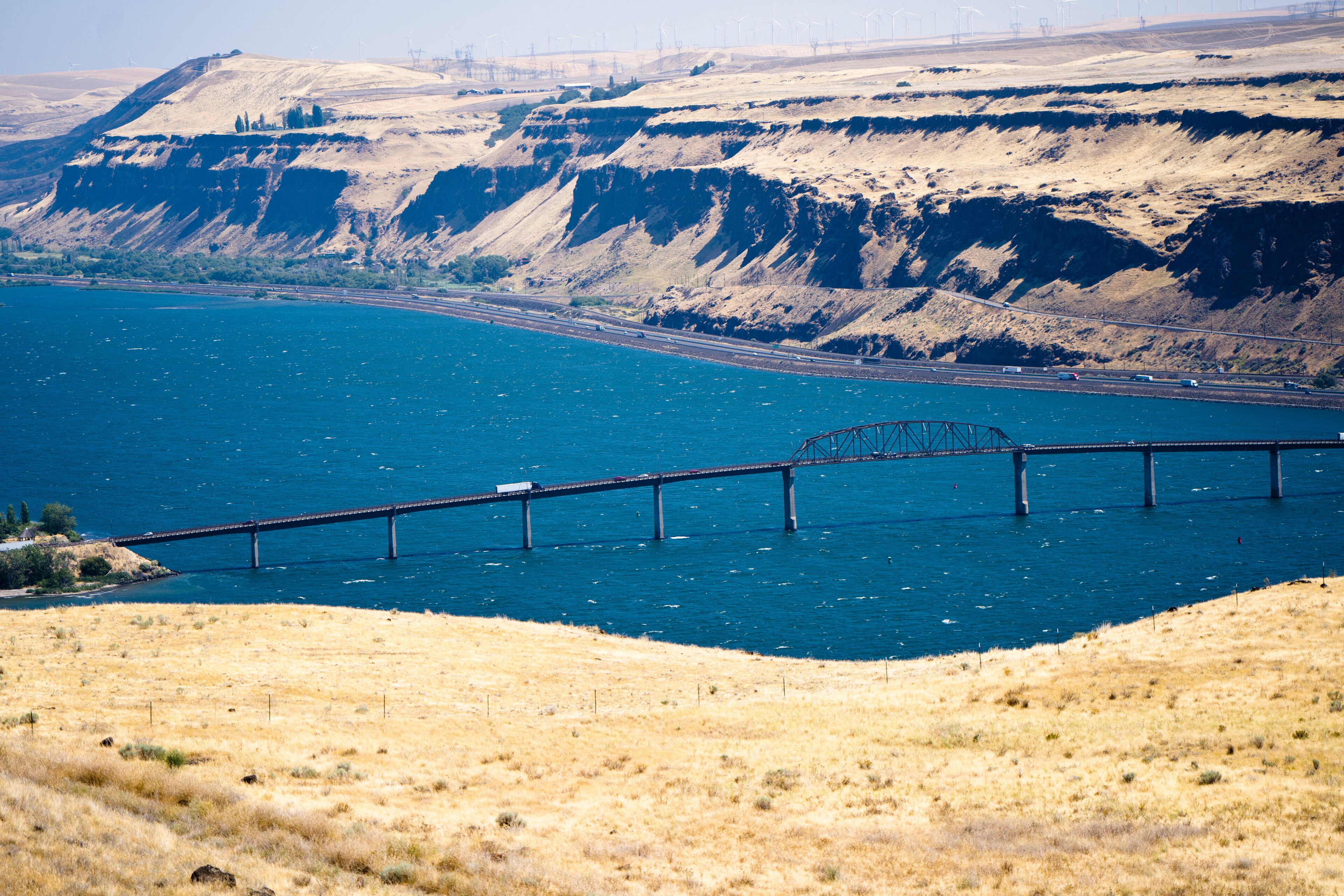 Big rig semi truck going on Sam Hill Memorial Bridge