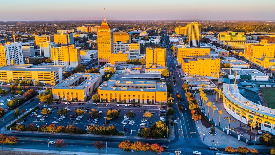 Aerial, Historic Downtown Fresno, California