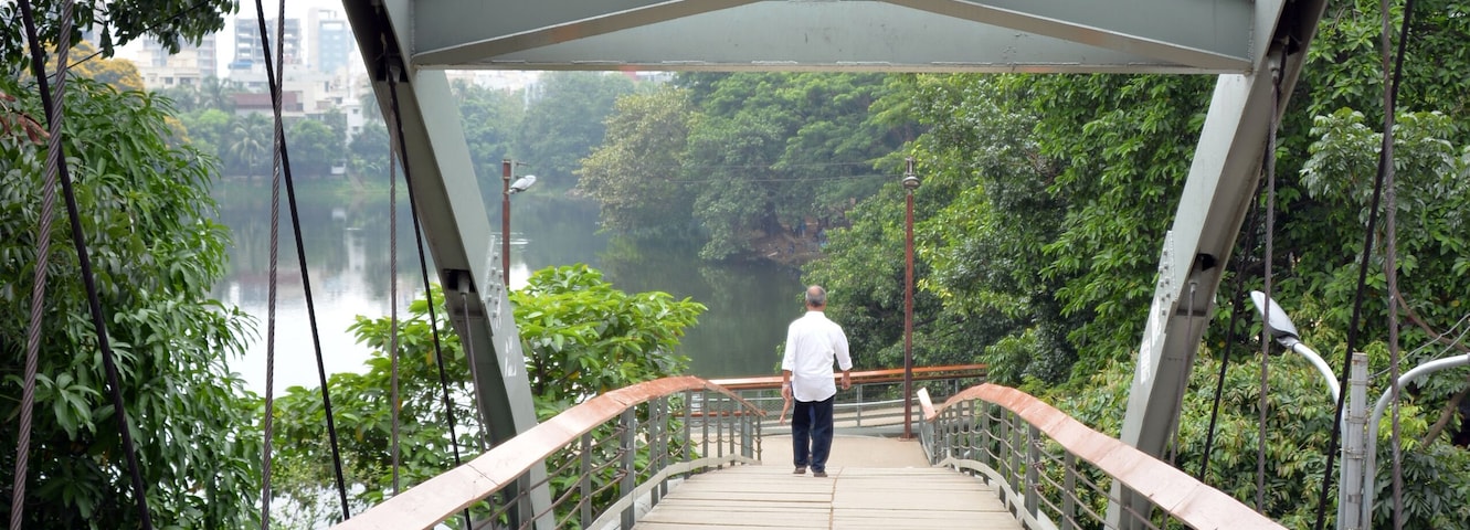 Man on a footbridge