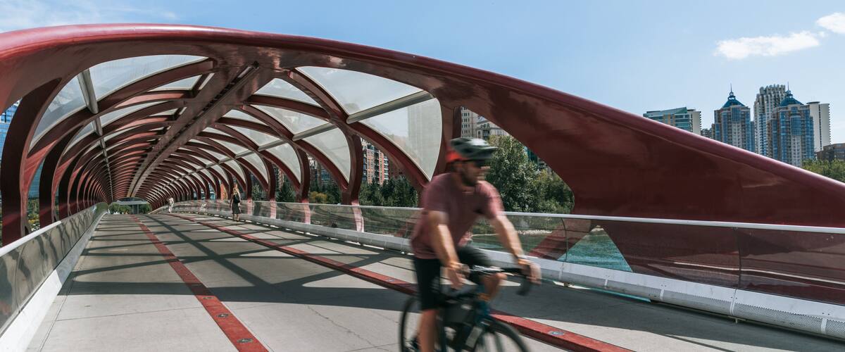 Northwest Calgary which includes cycling and a bridge as well as an individual male