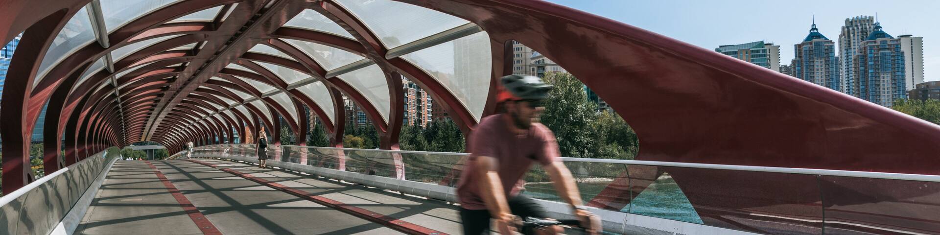 Northwest Calgary which includes cycling and a bridge as well as an individual male