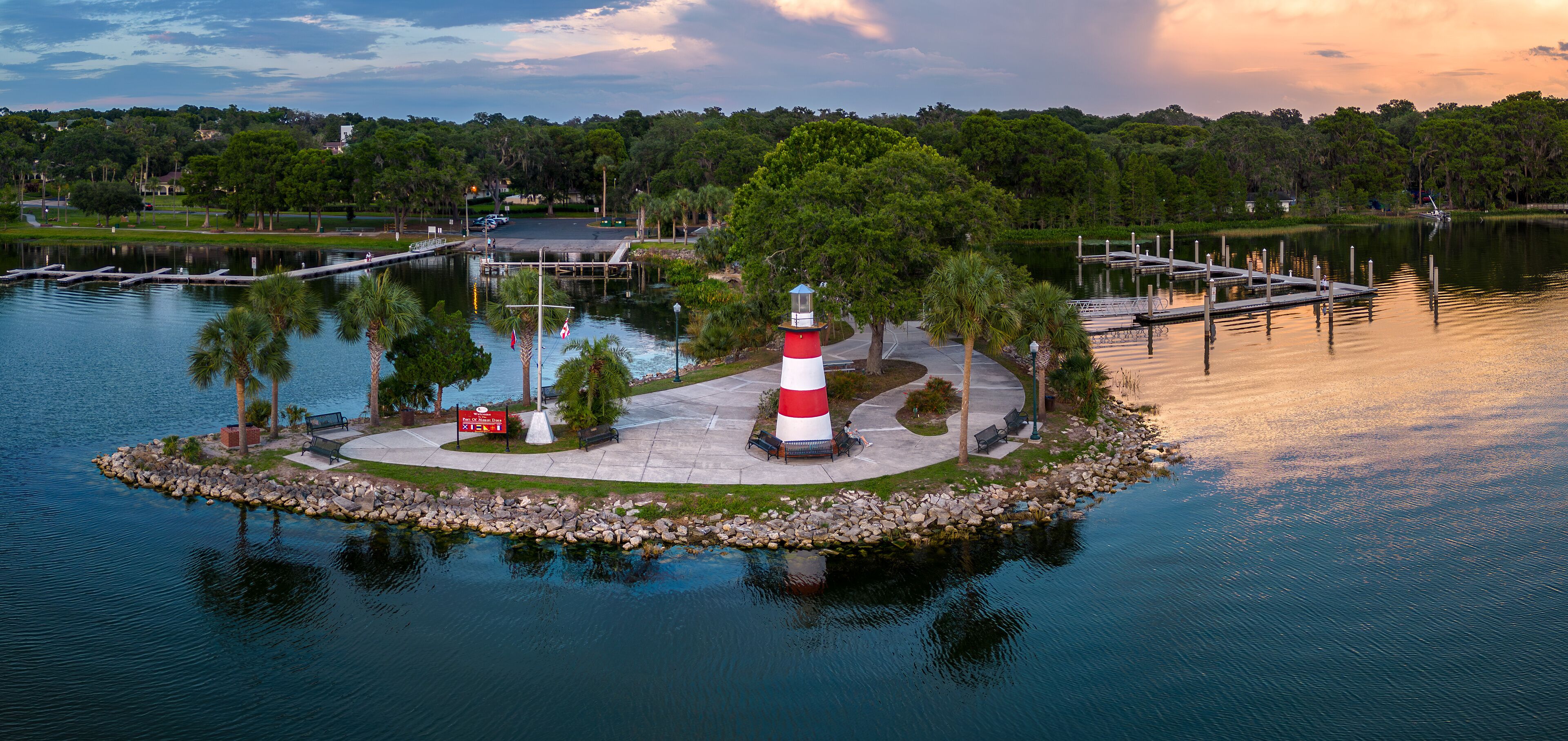 Aerial view of Mount Dora Lighthouse, Mount Dora, Florida located north of Orlando, FL. USA  May 18, 2023