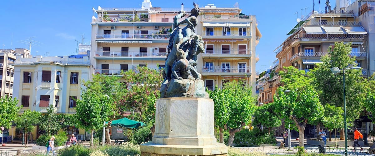Photo of Viktoria Square in Athens, Greece. Viktoria Square is a large square in the Municipality of Athens, Greece between 3rd of September and Aristotelous streets.