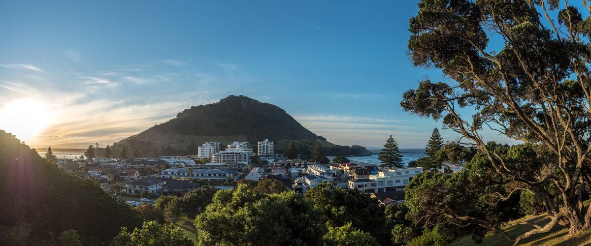 Mount Maunganui mauoa at sunset from pilot bay and mount drury tauranga