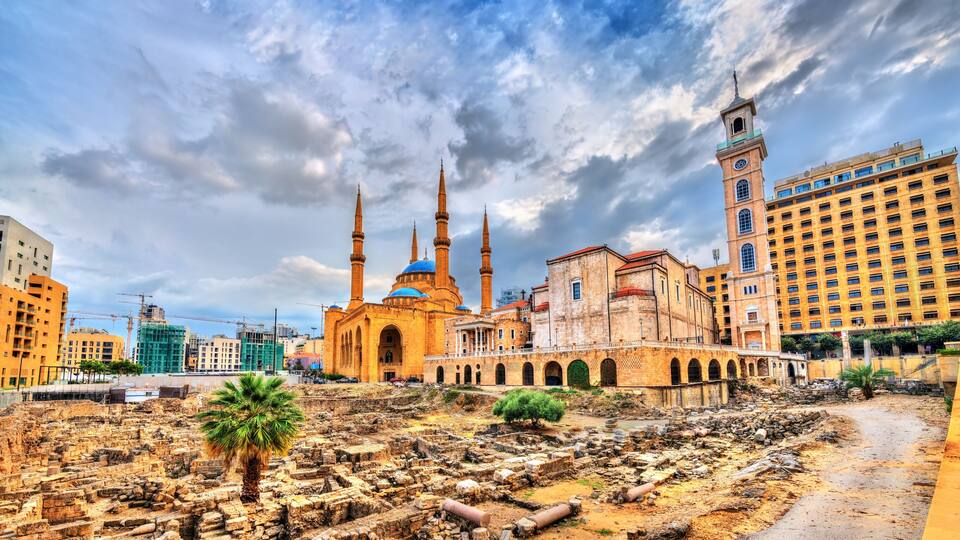 St. George Maronite Cathedral, the Mohammad Al-Amin Mosque and the Garden of Forgiveness in Beirut, Lebanon