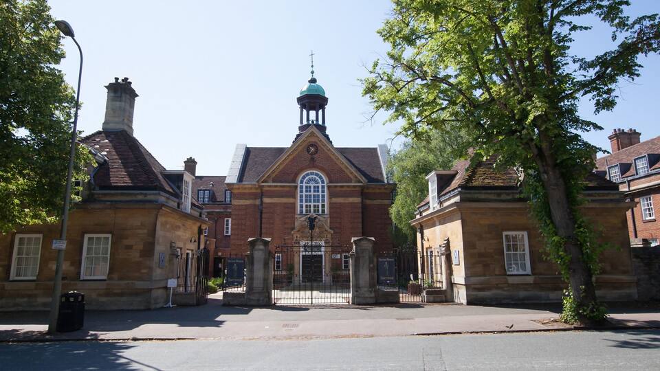 The entrance to St Hugh's College, part of Oxford University in Oxford, Oxfordshire, UK