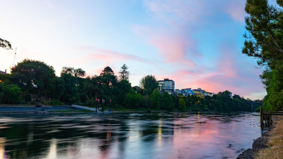 Dusk along the Waikato River in Hamilton, New Zealand