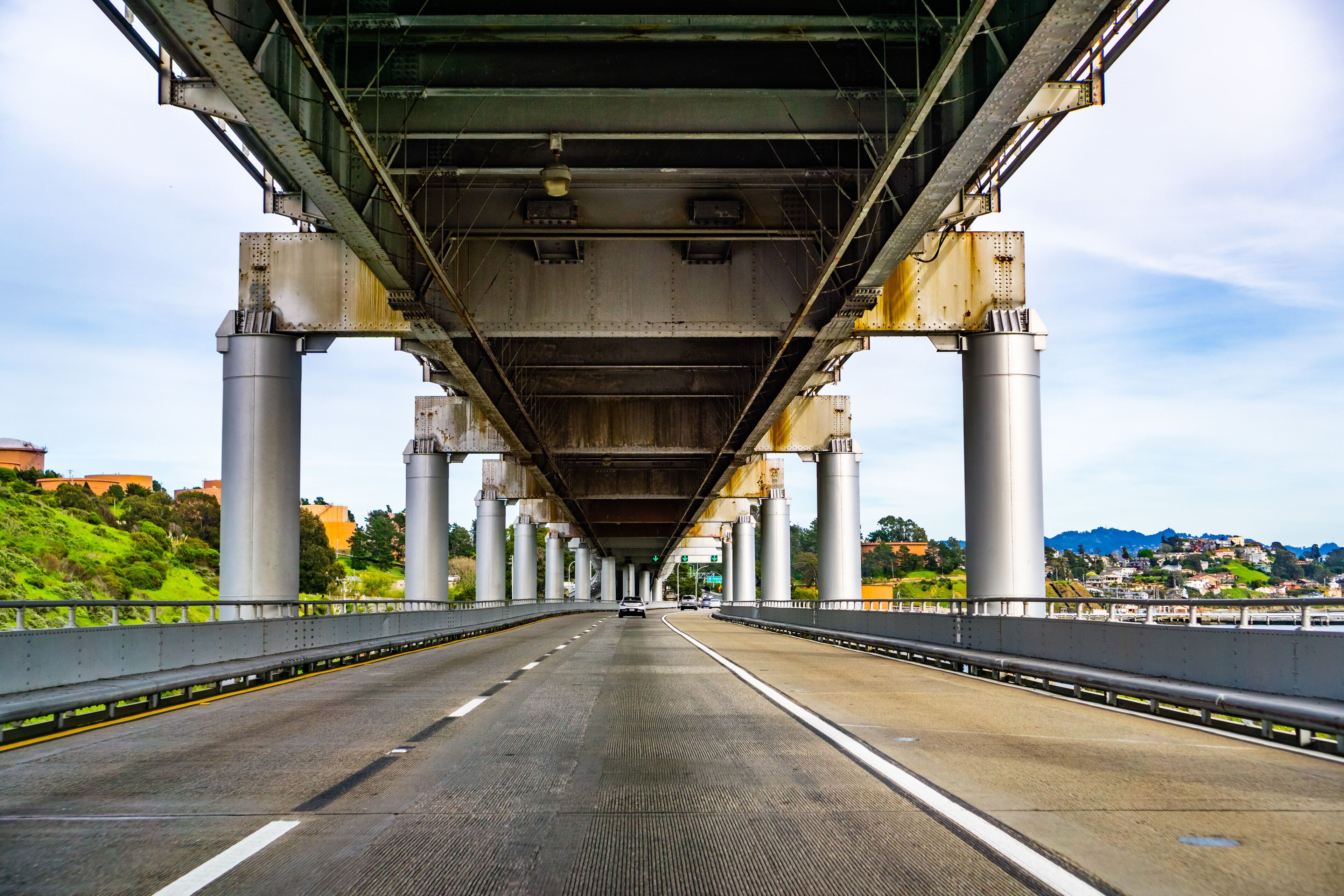 Driving on Richmond - San Rafael bridge (John F. McCarthy Memorial Bridge), San Francisco bay, California