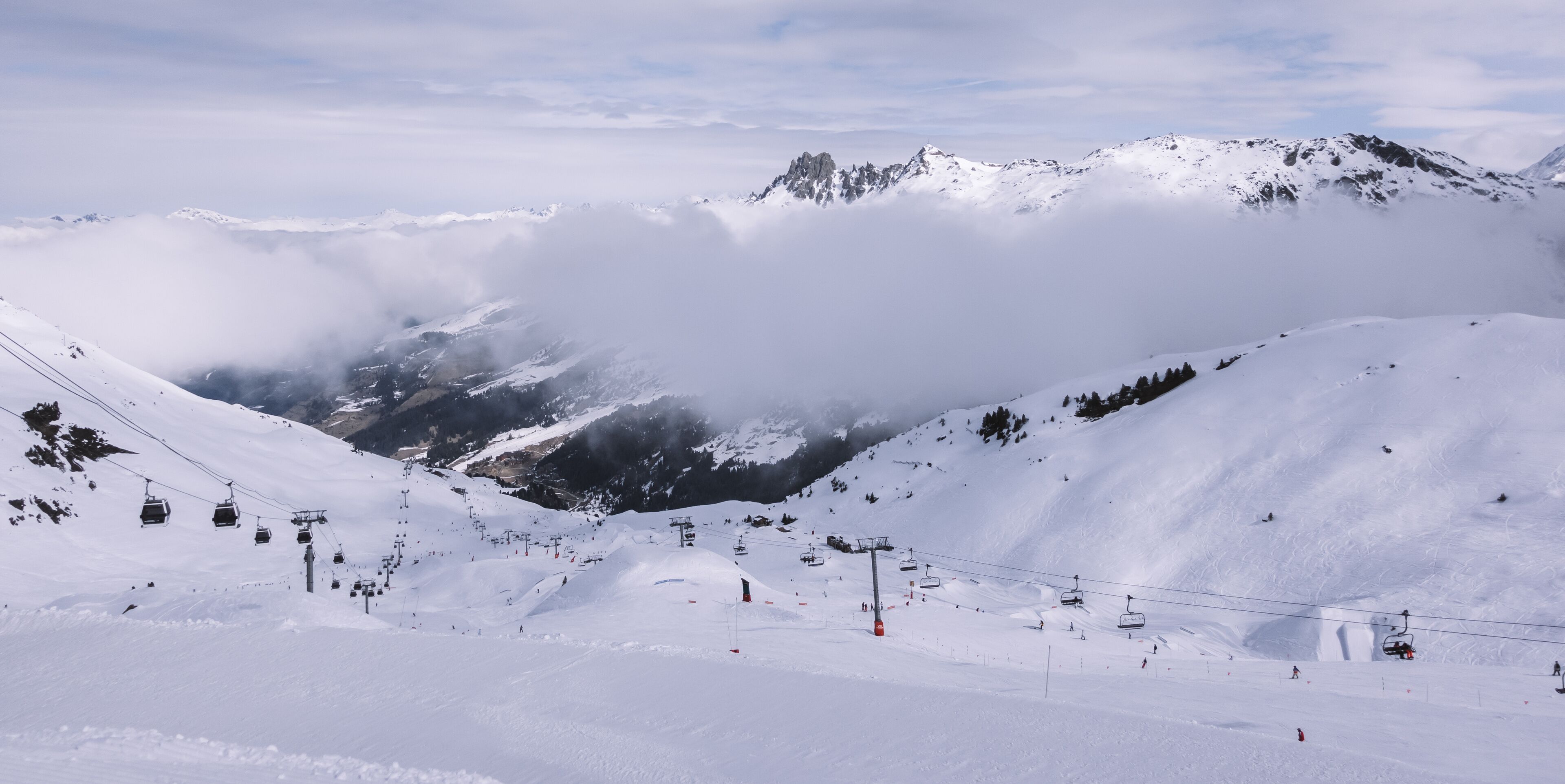 Beautiful snowy alpine landscapes on the slopes in Courchevel, France