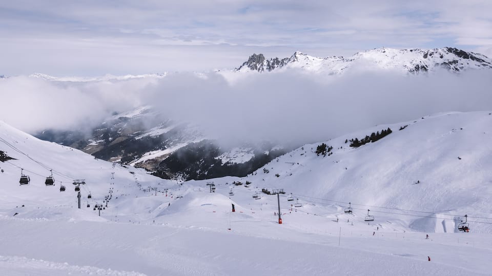 Beautiful snowy alpine landscapes on the slopes in Courchevel, France