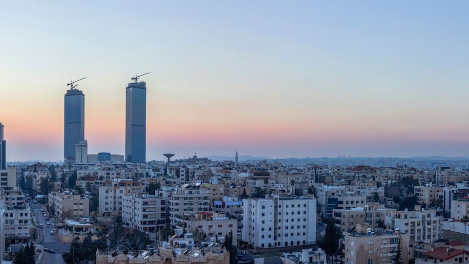 panoramic view Amman city - Jordan Gate towers beautiful sky winter
