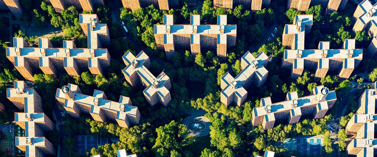 Aerial view of Stuyvesant Town and Peter Cooper Village in Manhattan, New York City