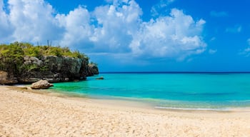 Tropical Caribbean island panorama of Daaibooi Beach in Curacao
