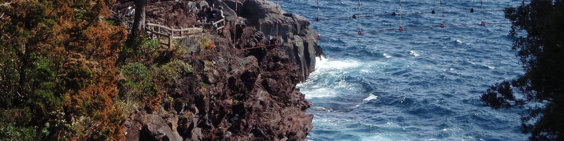 Kadowaki suspension bridge(門脇吊橋) of Jōgasaki coast, located in Ito city, Shizuoka prefecture, Japan.