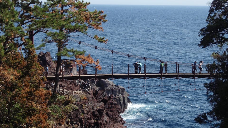 Kadowaki suspension bridge(門脇吊橋) of Jōgasaki coast, located in Ito city, Shizuoka prefecture, Japan.