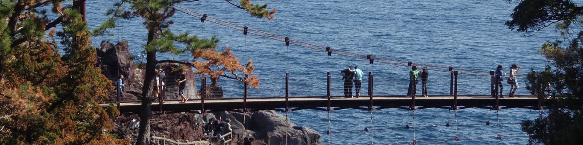 Kadowaki suspension bridge(門脇吊橋) of Jōgasaki coast, located in Ito city, Shizuoka prefecture, Japan.