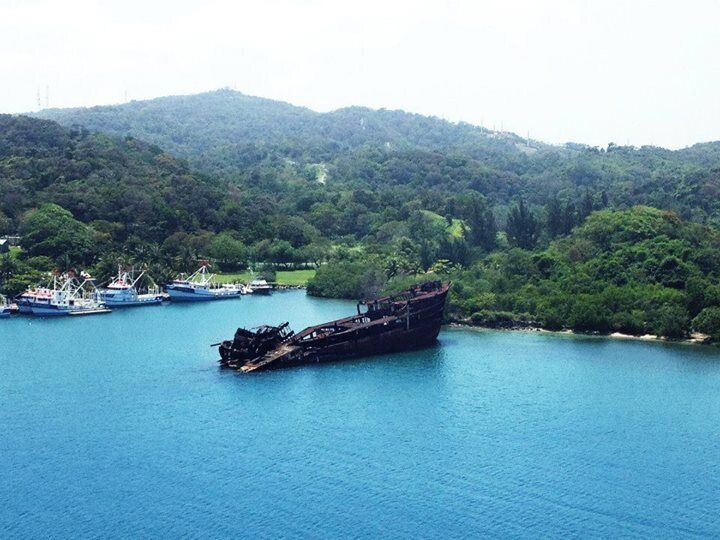 Pulling into port, we saw this huge ship wrecked against the beautiful natural backdrop of Roatan. 