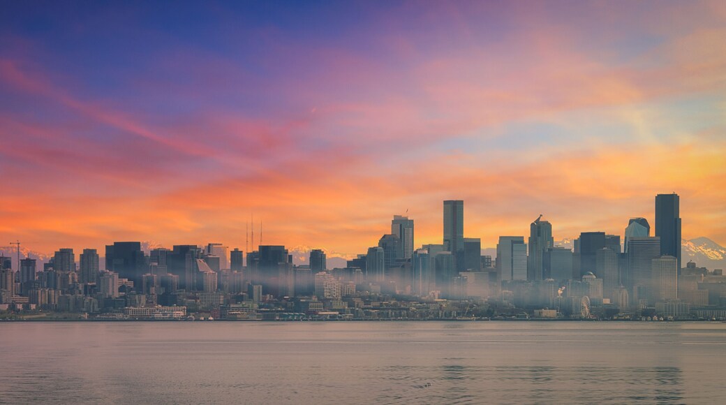 Downtown Seattle from Elliott Bay with a Beautiful Sky